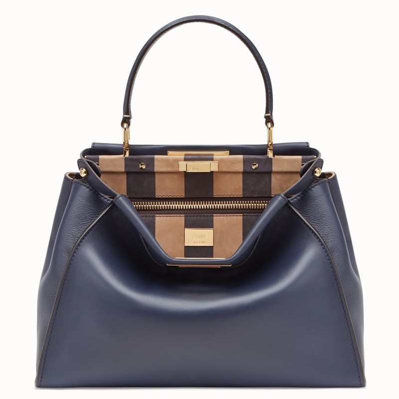 Fendi Blue Peekaboo Medium Bag With Pequin Motif 280