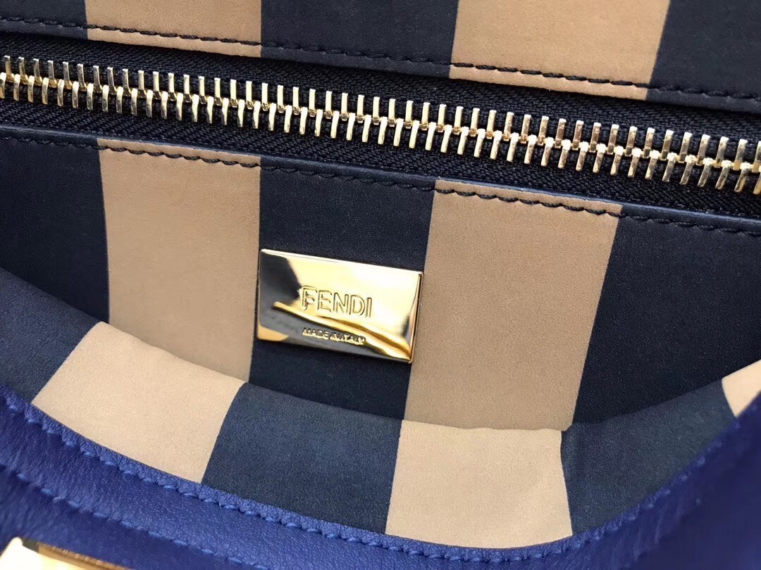 Fendi Blue Peekaboo Medium Bag With Pequin Motif 280