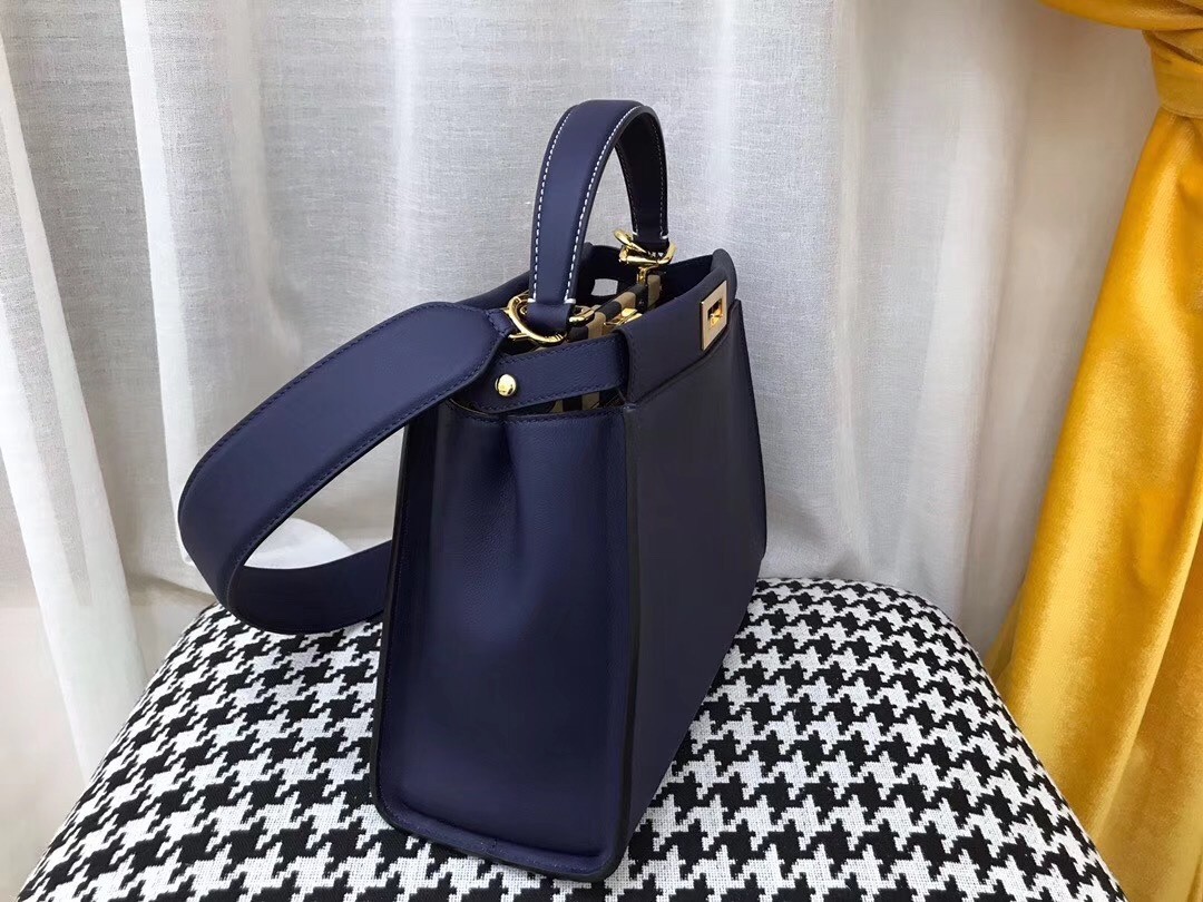 Fendi Blue Peekaboo Medium Bag With Pequin Motif 280