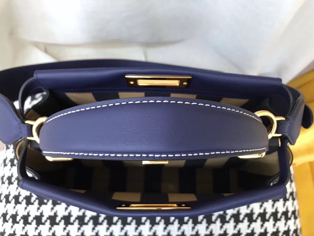 Fendi Blue Peekaboo Medium Bag With Pequin Motif 280