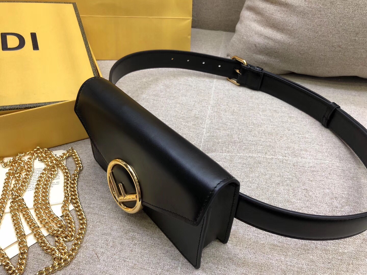 Fendi Kan I F Belt Bag In Black Calfskin 513