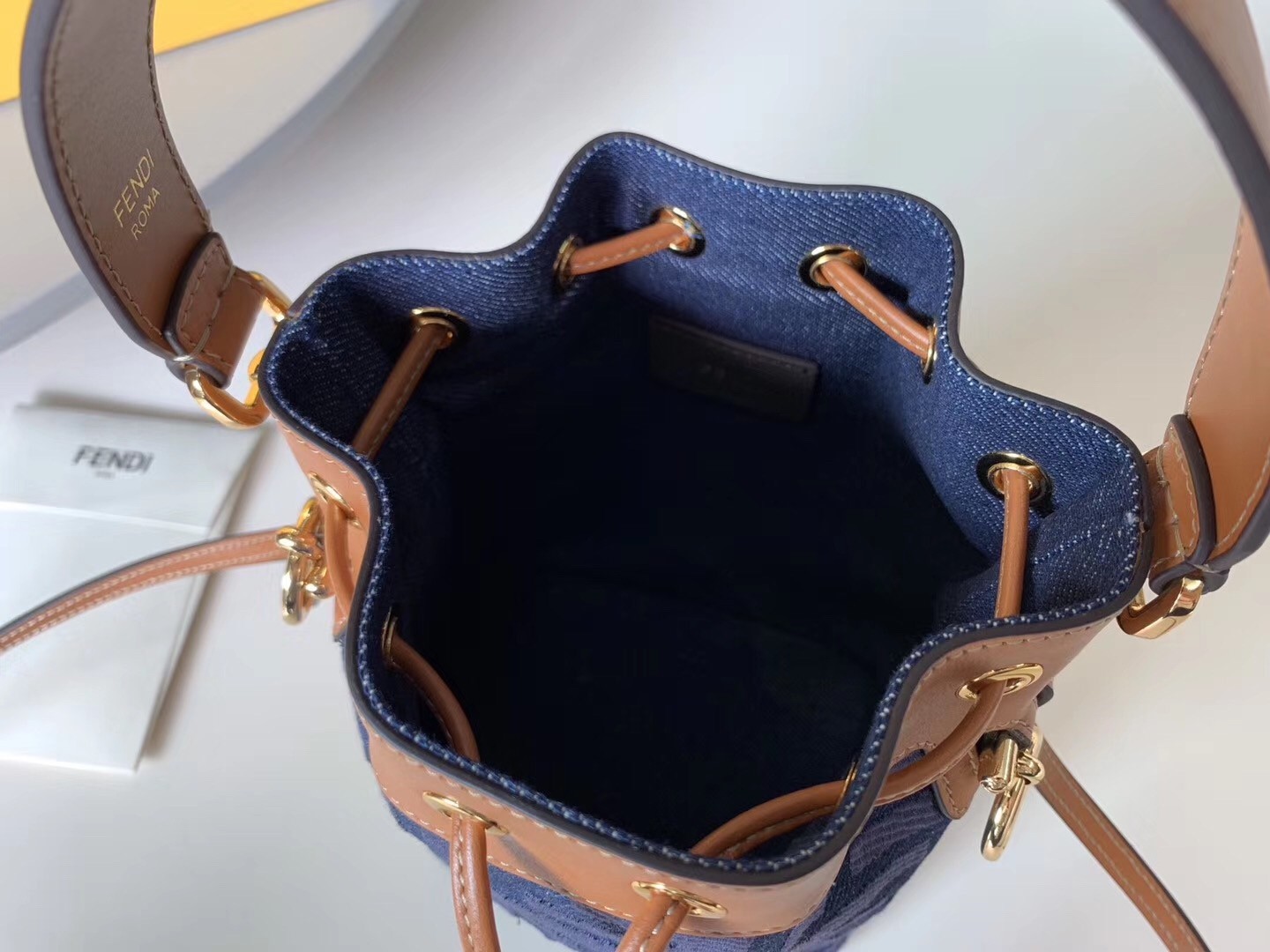 Fendi Mon Tresor Mini Bucket Bag In Blue Denim  272