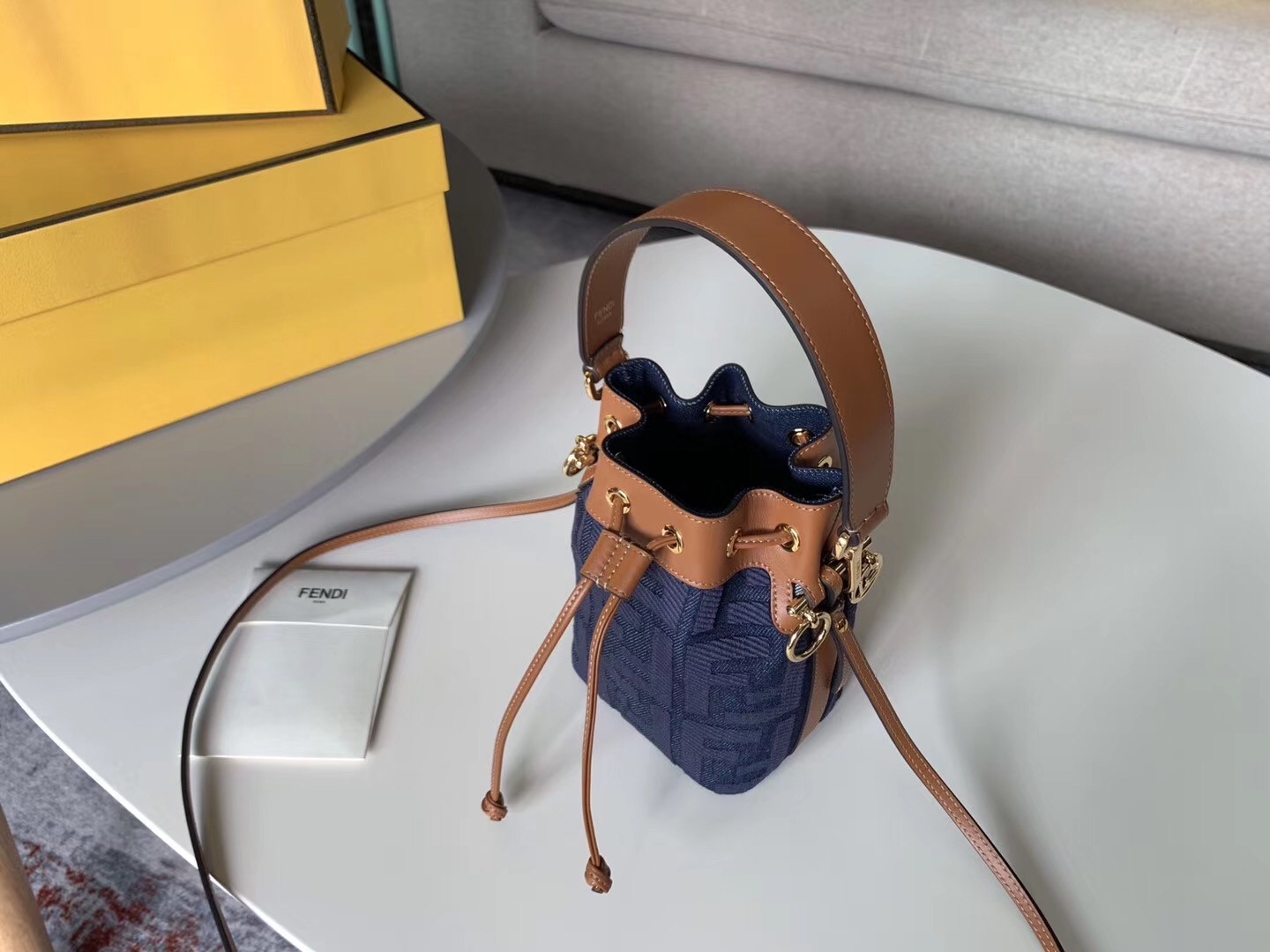 Fendi Mon Tresor Mini Bucket Bag In Blue Denim  272