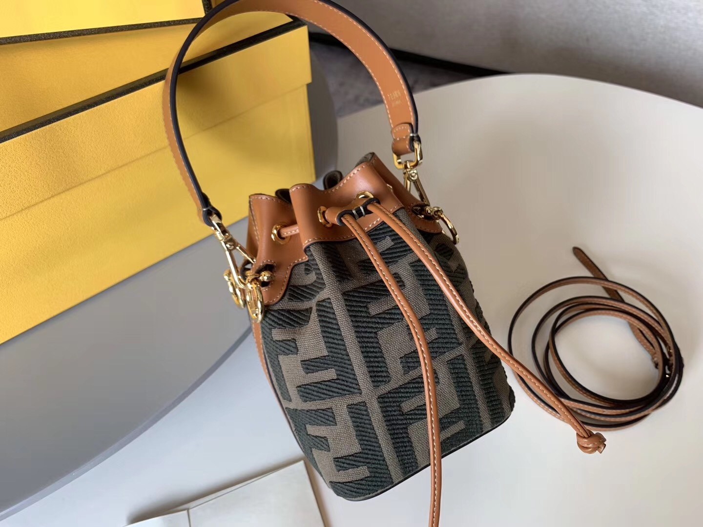 Fendi Mon Tresor Mini Bucket Bag In Green Denim 972