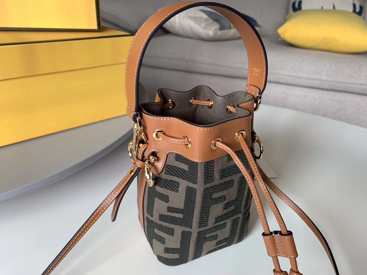 Fendi Mon Tresor Mini Bucket Bag In Green Denim 972