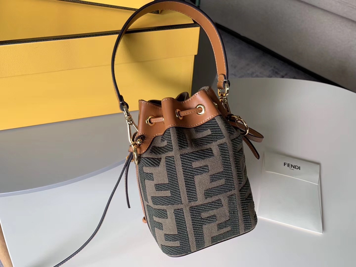 Fendi Mon Tresor Mini Bucket Bag In Green Denim 972