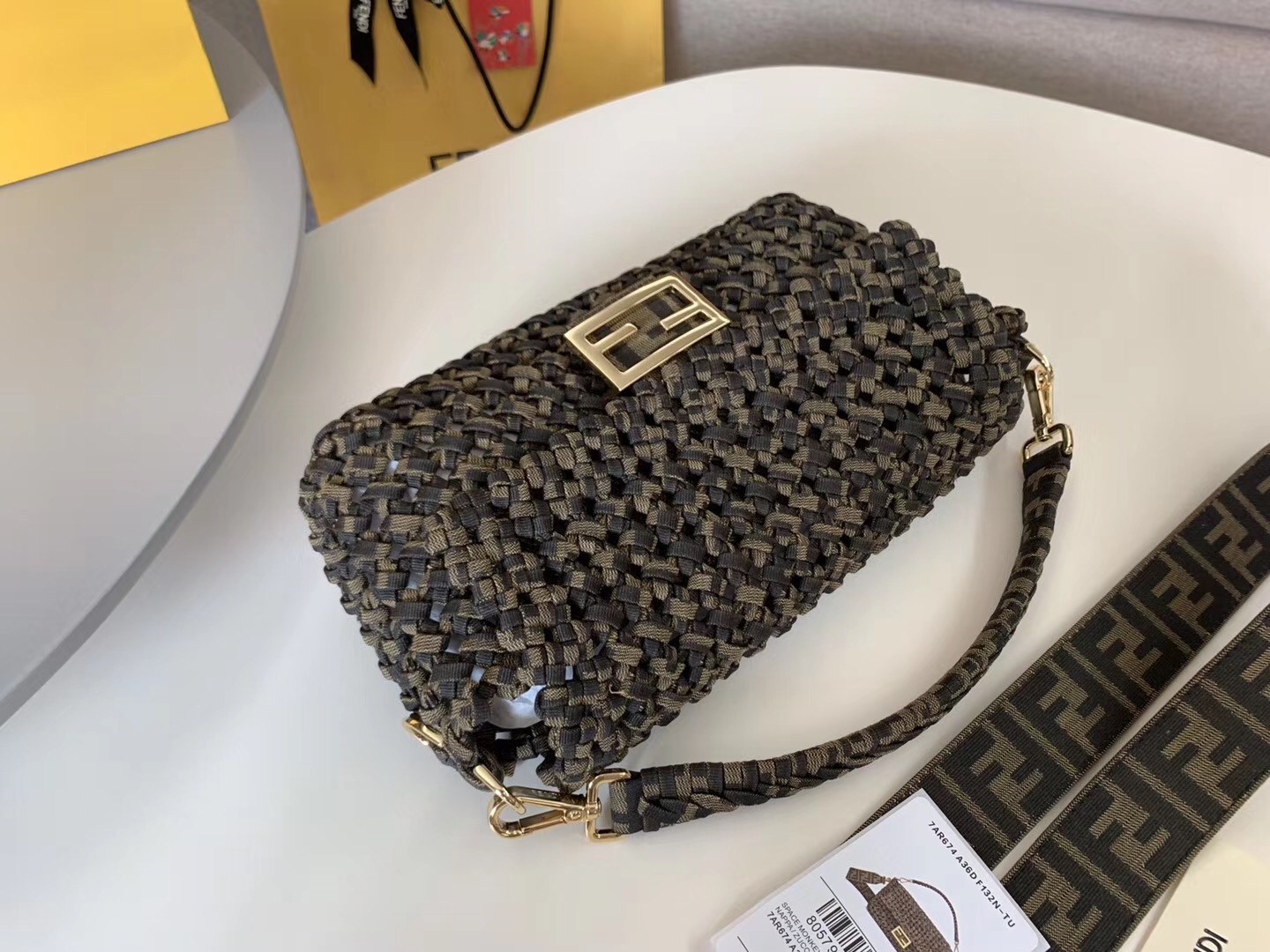 Fendi Baguette Medium Bag In Woven Strips 751