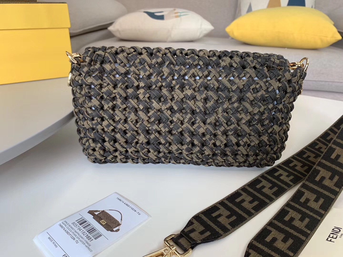 Fendi Baguette Medium Bag In Woven Strips 751