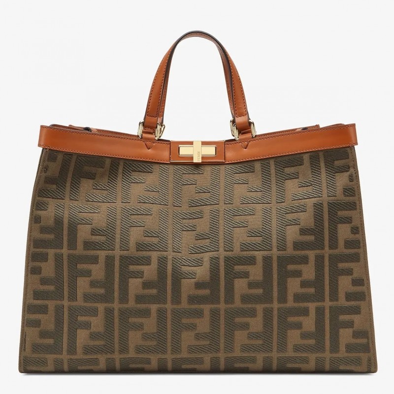 Fendi Peekaboo X Tote In Green Canvas with FF Motif 093