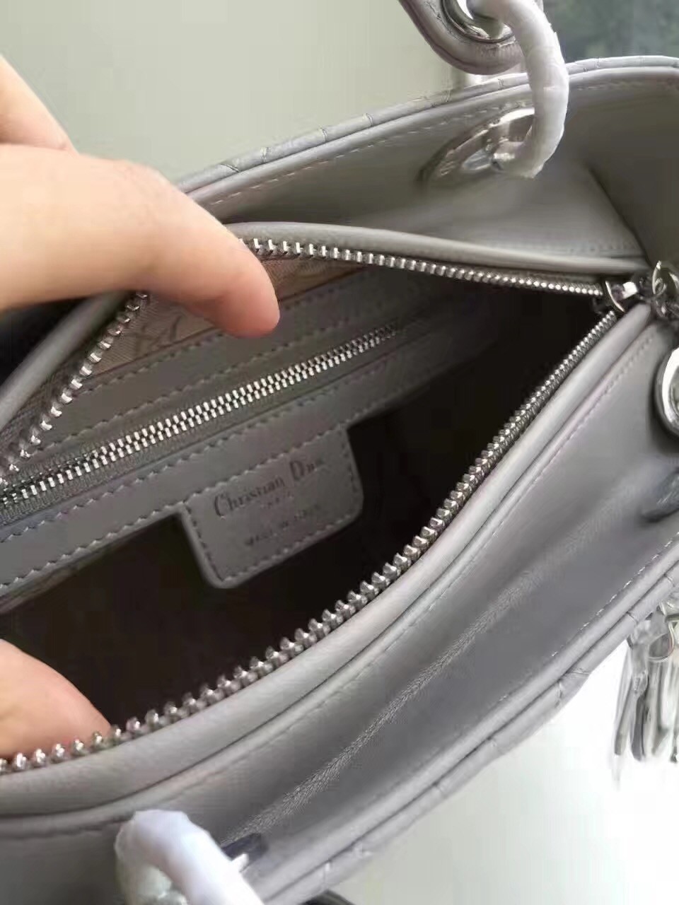 Dior Medium Lady Dior Bag In Grey Lambskin 024