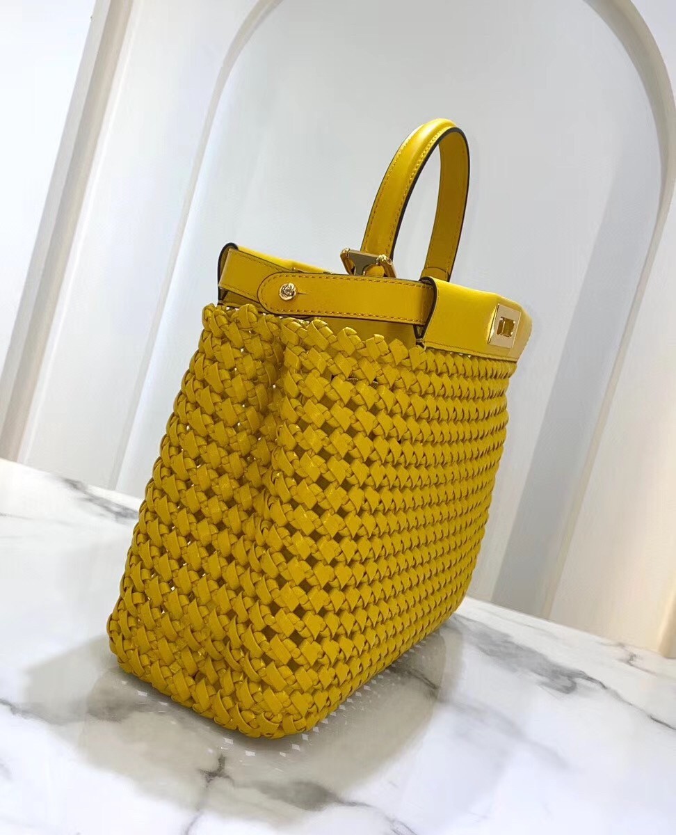 Fendi Peekaboo Medium Bag In Yellow Interlace Leather 613