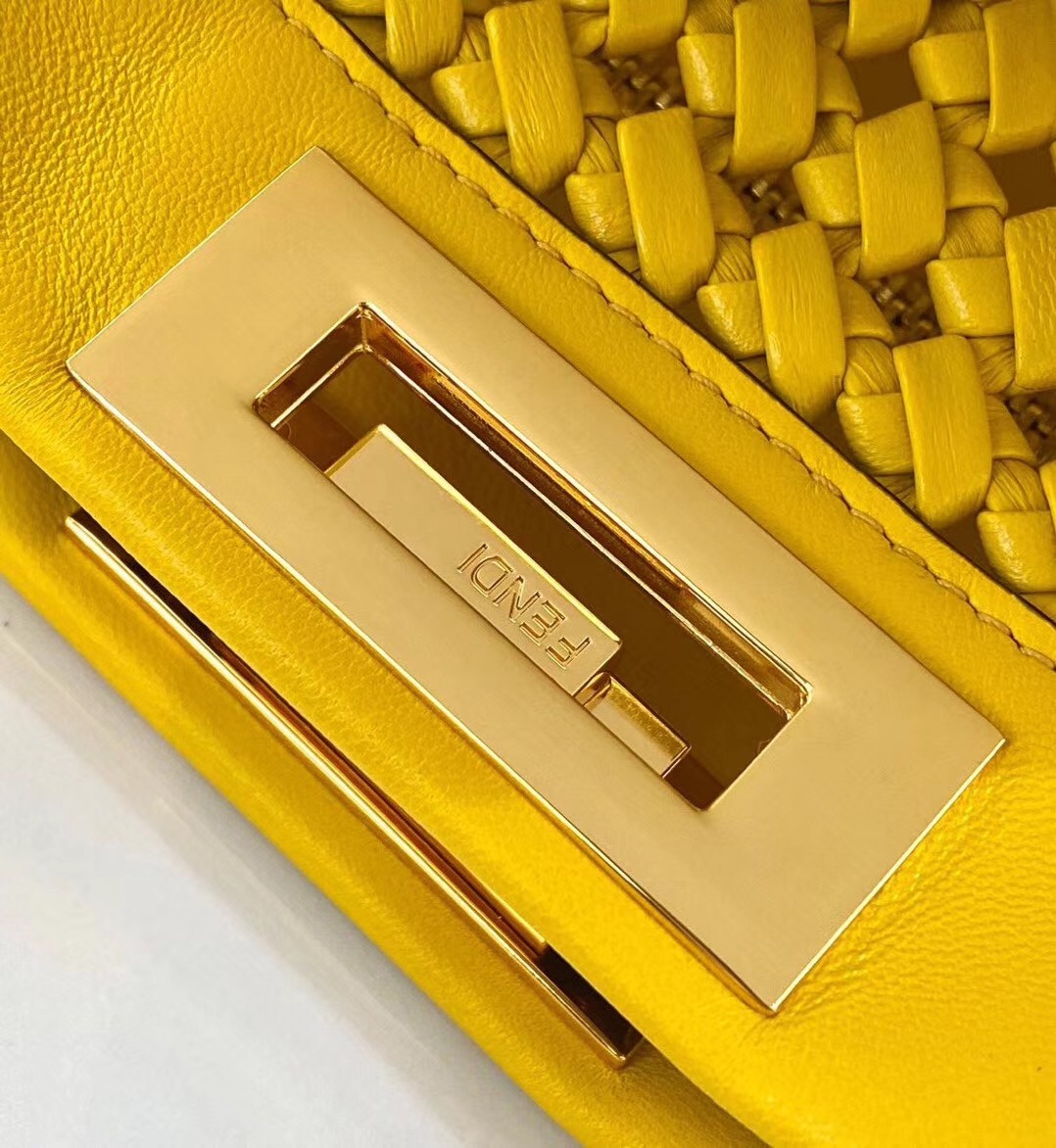 Fendi Peekaboo Medium Bag In Yellow Interlace Leather 613