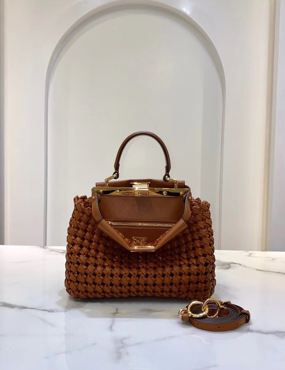 Fendi Peekaboo Mini Bag In Brown Interlace Leather 713