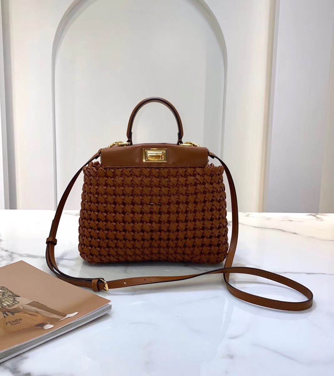 Fendi Peekaboo Mini Bag In Brown Interlace Leather 713