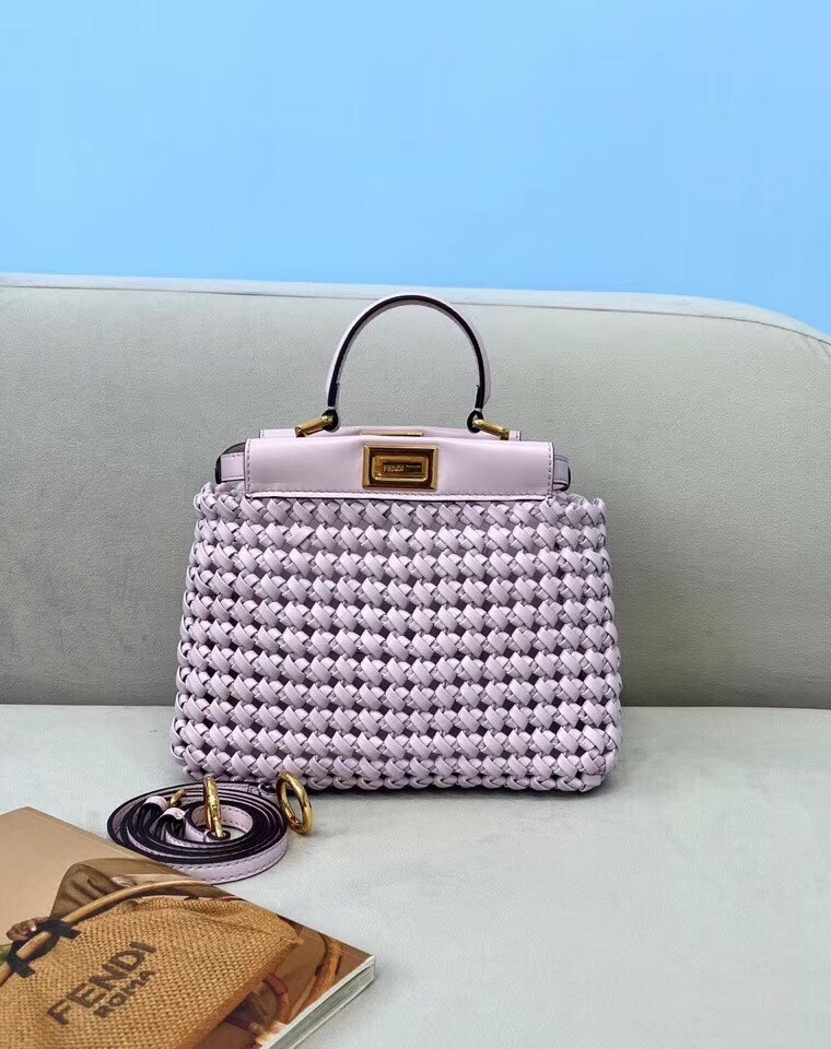 Fendi Peekaboo Mini Bag In Lilac Interlace Leather 255