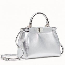 Fendi Peekaboo Mini Bag In Silver Metallic Lambskin 874