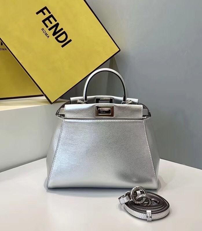 Fendi Peekaboo Mini Bag In Silver Metallic Lambskin 874