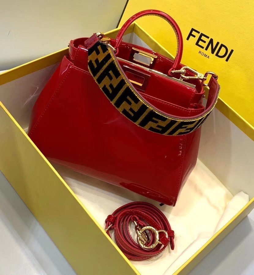 Fendi Peekaboo Mini Bag In Red Patent Calfskin 975