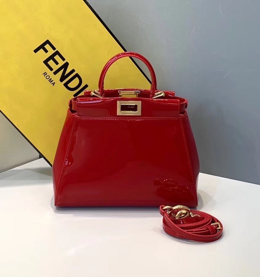 Fendi Peekaboo Mini Bag In Red Patent Calfskin 975