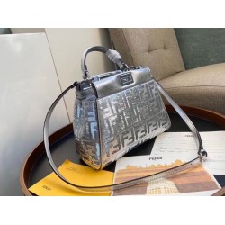 Fendi Peekaboo Mini Bag In Silver Lambskin With FF Sequins 417