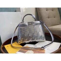 Fendi Peekaboo Mini Bag In Silver Lambskin With FF Sequins 417