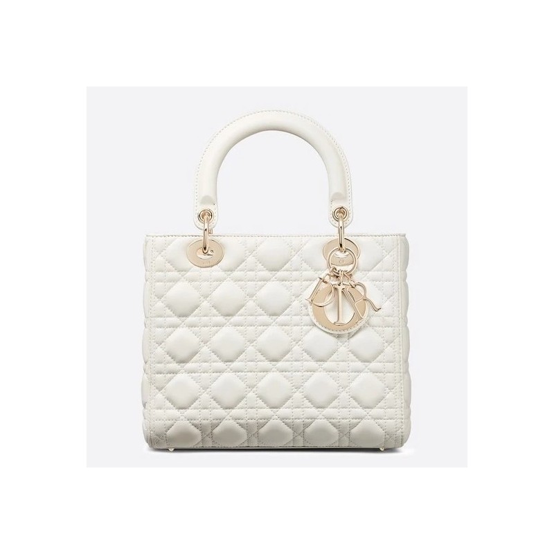 Dior Medium Lady Dior Bag In White Lambskin 094