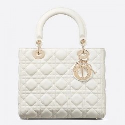 Dior Medium Lady Dior Bag In White Lambskin 094