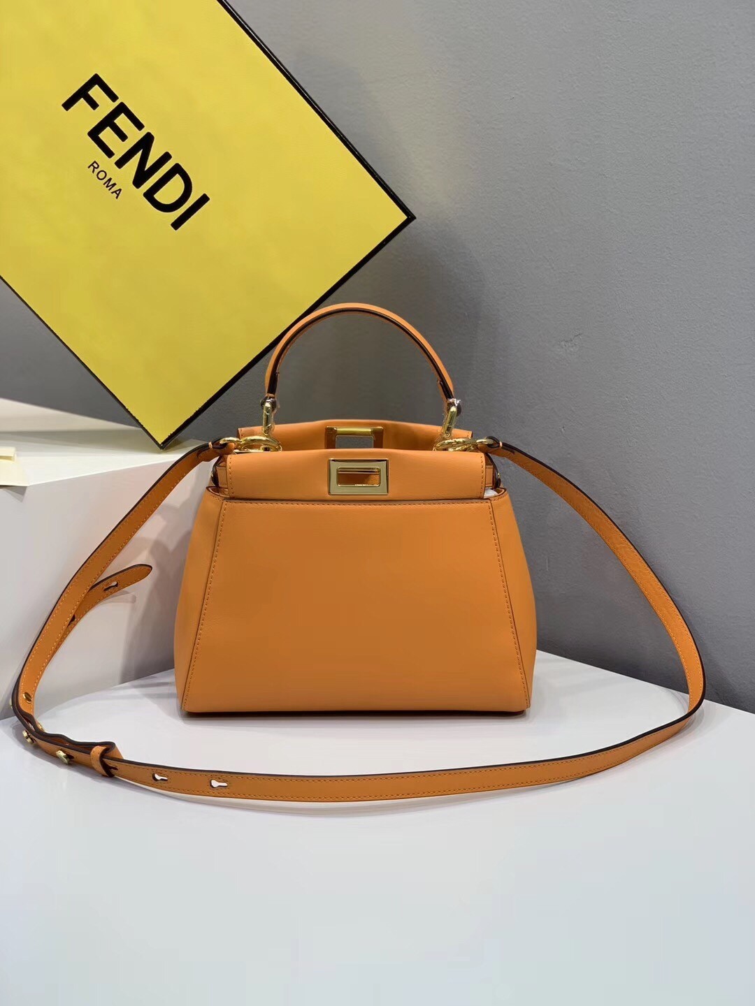 Fendi Peekaboo Mini Pocket Bag In Orange Calfskin 480