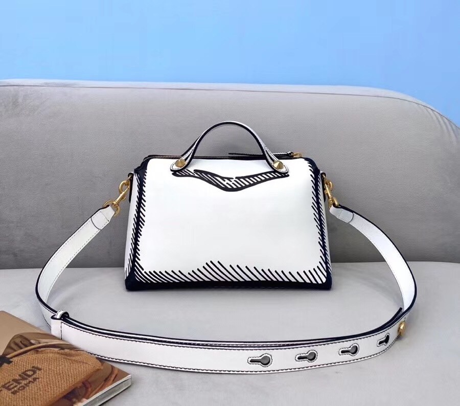 Fendi By The Way Medium Bag In White Printed Leather  674