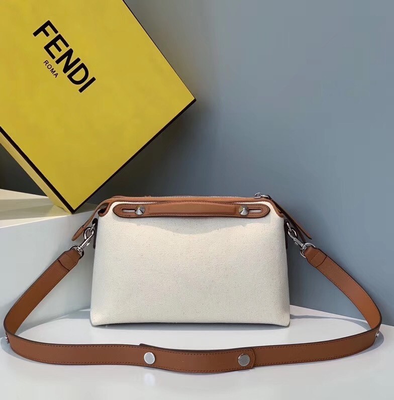 Fendi By The Way Medium Bag In Canvas With Tan Leather 089