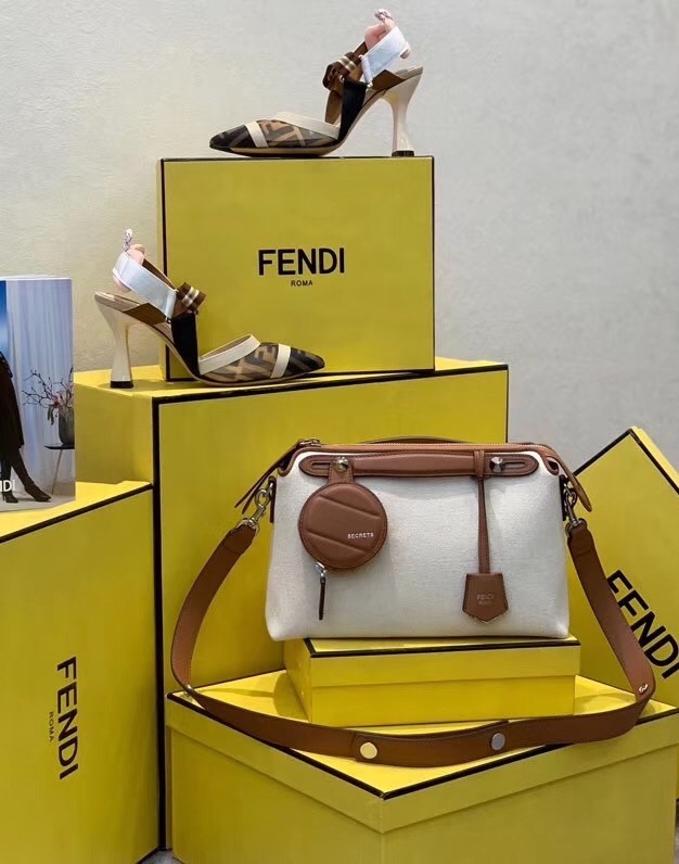 Fendi By The Way Medium Bag In Canvas With Tan Leather 089