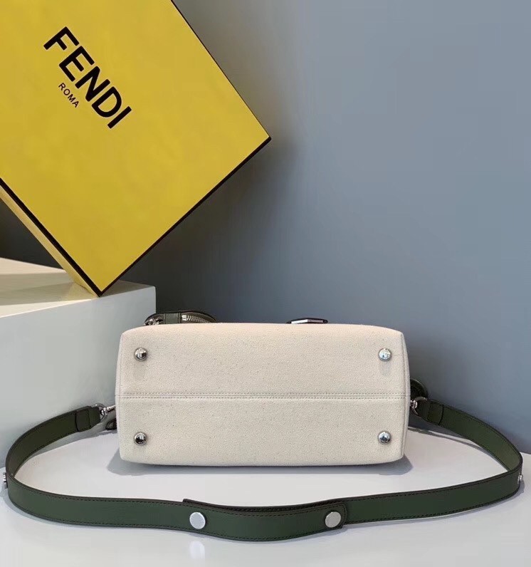 Fendi By The Way Medium Bag In Canvas With Green Leather 091