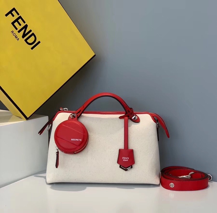 Fendi By The Way Medium Bag In Canvas With Red Leather 700