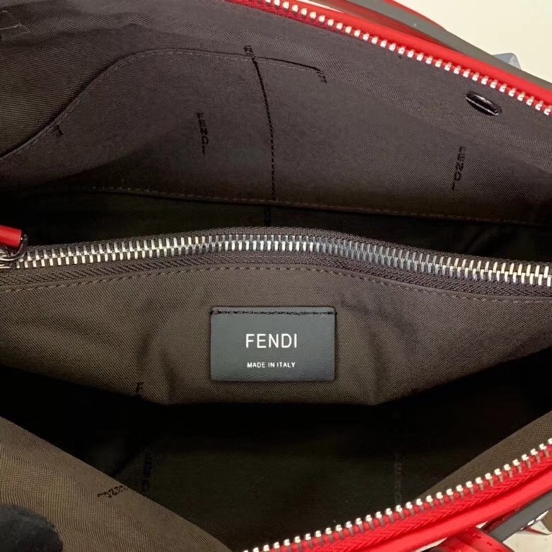 Fendi By The Way Medium Bag In Canvas With Red Leather 700