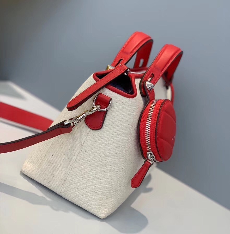 Fendi By The Way Medium Bag In Canvas With Red Leather 700