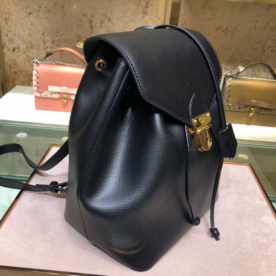 Fendi Black Leather Logo Backpack 097