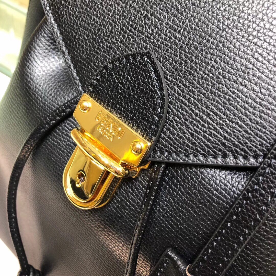 Fendi Black Leather Logo Backpack 097