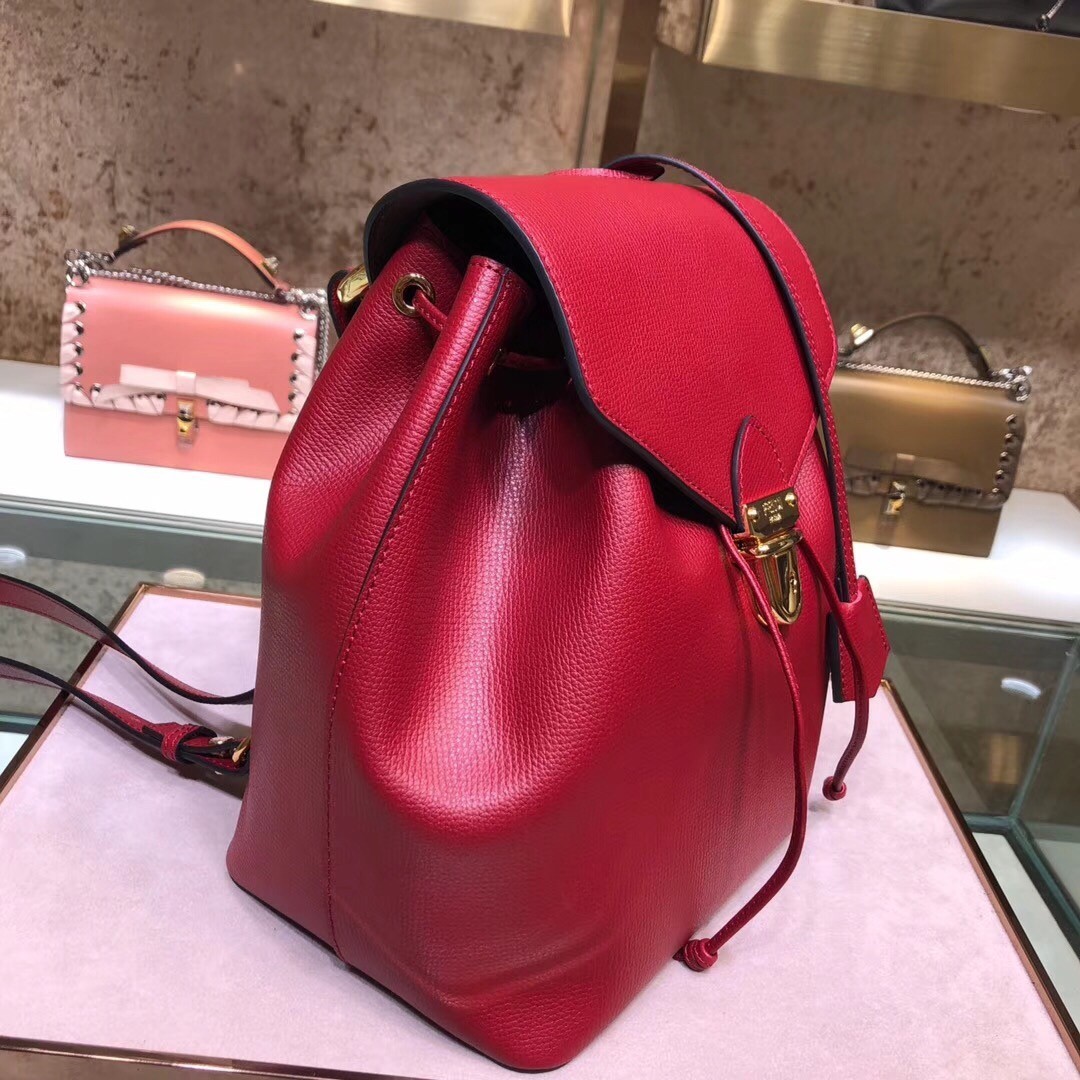 Fendi Red Leather Logo Backpack 545