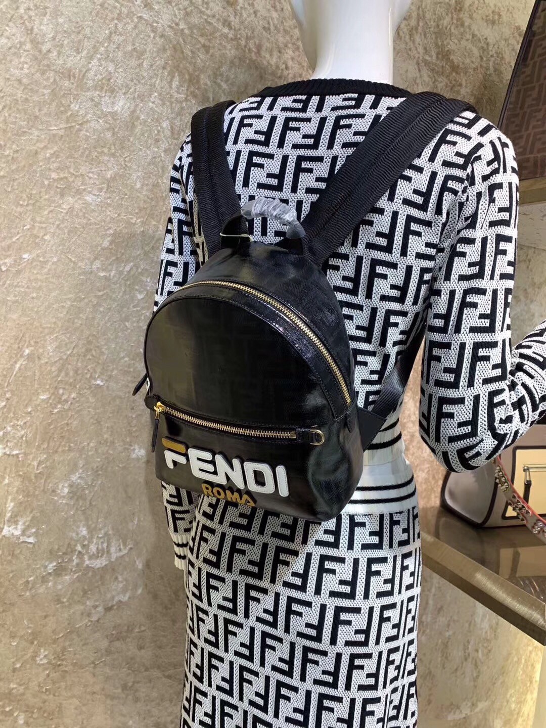 Fendi Black Glazed Fabric Mini Backpack 614