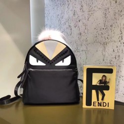 Fendi Black Bag Bugs Eyes Fox Fur Studs Backpack 737