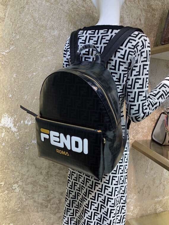 Fendi Black Glazed Fabric Large Backpack 598