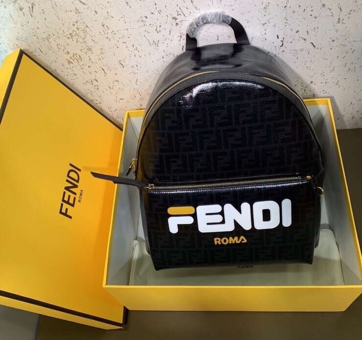 Fendi Black Glazed Fabric Large Backpack 598