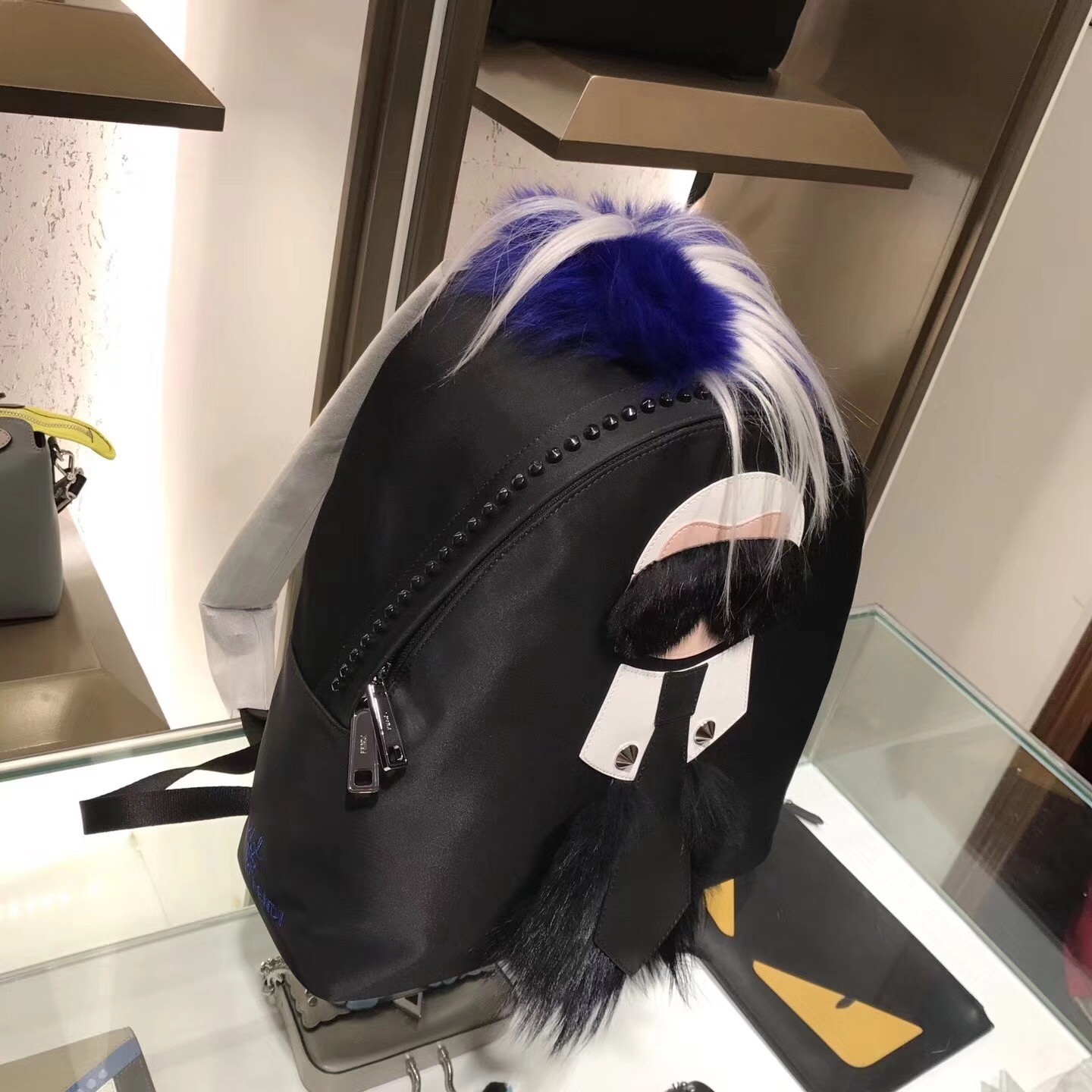 Fendi Black Fur Depict Karlito Appliques Backpack 320