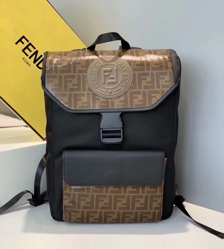 Fendi Nylon Backpack With Glazed Fabric With FF Motif  202