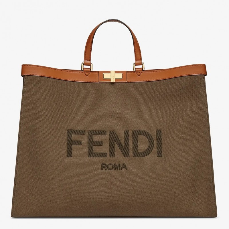 Fendi Peekaboo X-Tote Large Shopper In Green Canvas 307