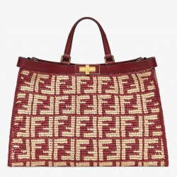 Fendi Peekaboo X-Tote Shopper In Burgundy FF Raffia 340