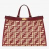 Fendi Peekaboo X-Tote Shopper In Burgundy FF Raffia 340