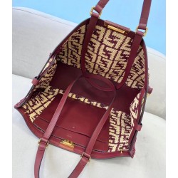 Fendi Peekaboo X-Tote Shopper In Burgundy FF Raffia 340