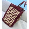 Fendi Peekaboo X-Tote Shopper In Burgundy FF Raffia 340