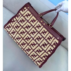 Fendi Peekaboo X-Tote Shopper In Burgundy FF Raffia 340